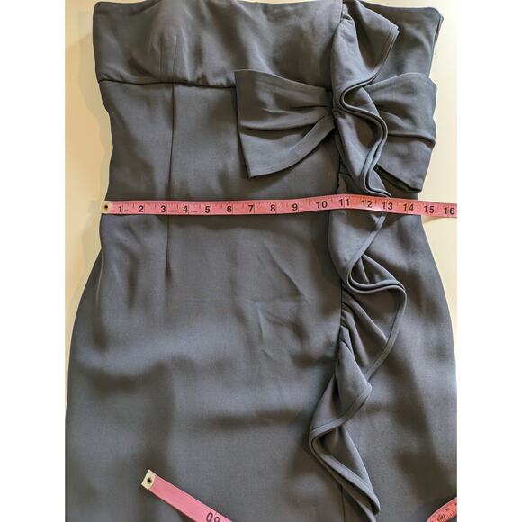 Valentino Dress Formal Bow Ruffle Satin Trim Evening Navy Blue Vintage Size 10 - Picture 9 of 15